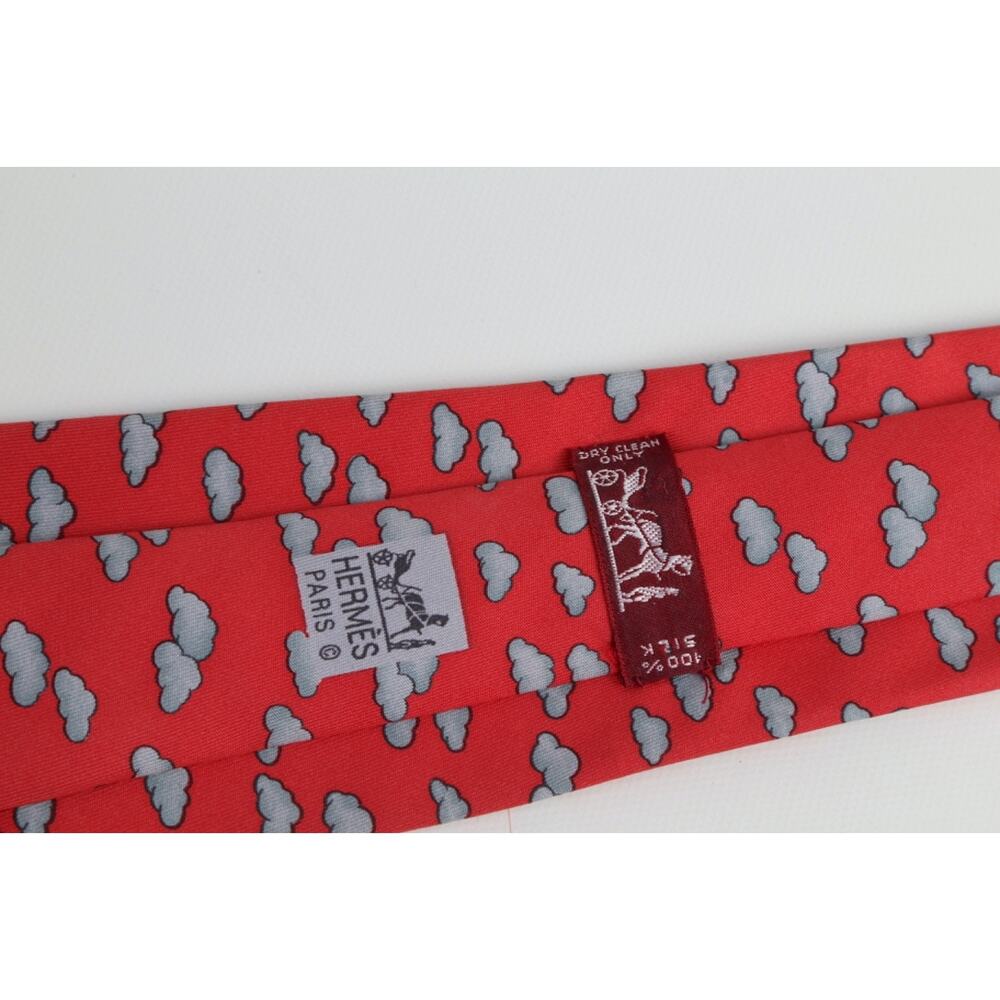 Vintage Hermes Silk Tie Red Grey Cloud Pattern Made in France Luxury - Picture 4 of 10
